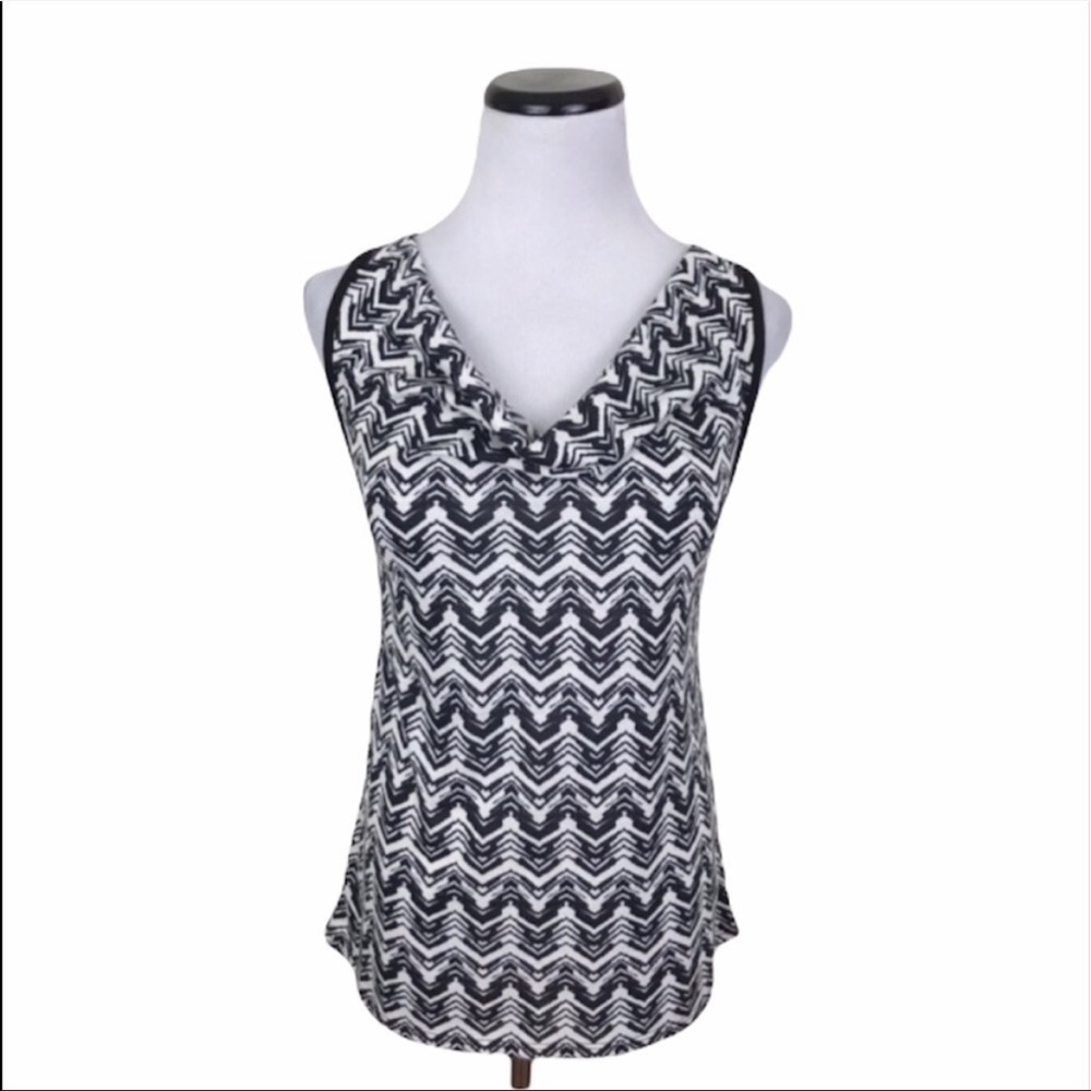 Maurices Drape Neck Racerback Tank Top Sleeveless Blouse Black White Size XS